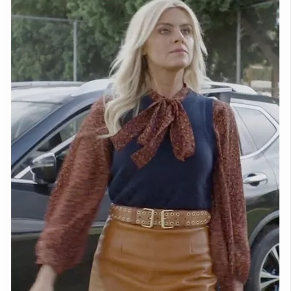 Theory Blouson Sleeve Floral Silk Crepe Neck Tie Blouse - Picture 2 of 6